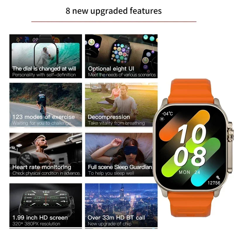 Smartwatch New Watch 8 - 49mm, NFC, GPS, Chamadas Bluetooth e Carregamento Sem Fio