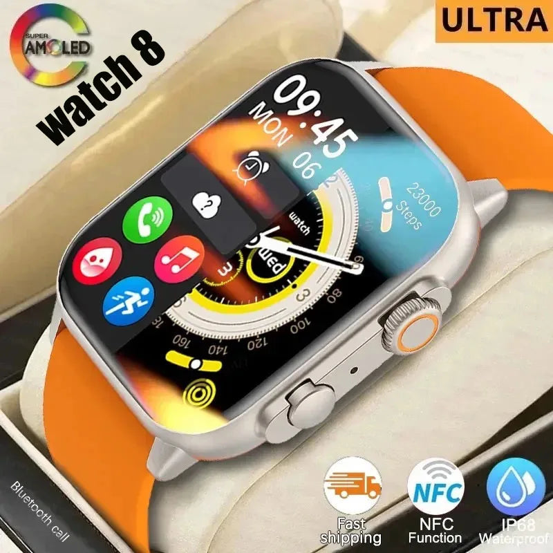 Smartwatch New Watch 8 - 49mm, NFC, GPS, Chamadas Bluetooth e Carregamento Sem Fio