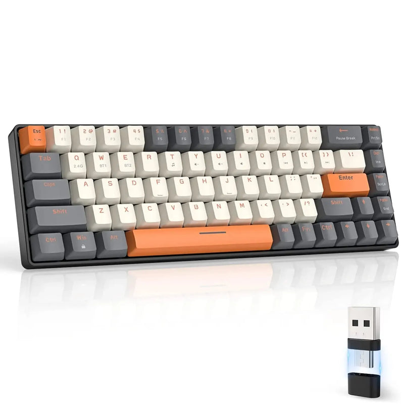 Teclado Mecânico Sem Fio 60% - Bluetooth, 68 Teclas, Switch Vermelho